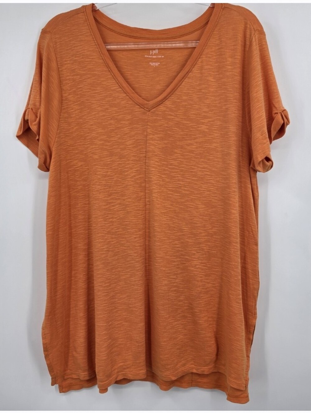 J. Jill Pima Cotton Short Sleeve V Neck Tee Large Orange